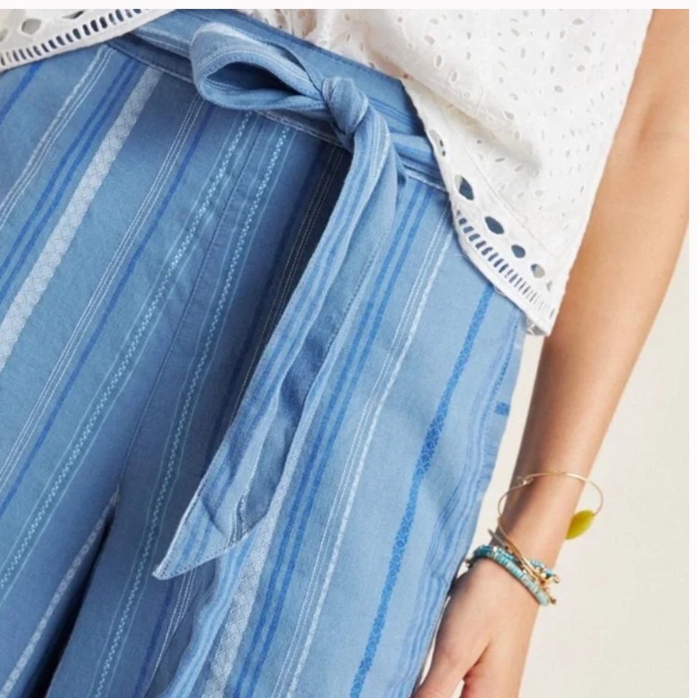 Anthropologie Blue Striped Cropped Pants - Picture 3 of 15